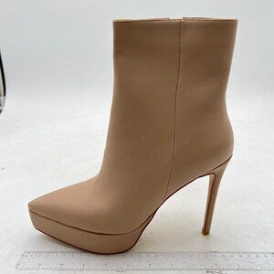 Women's Light Brown High Heels Ankle Boots Platform Pointed Closed Toe Shoes